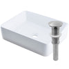 rectangular white porcelain sink for the bath, umbrella drain brushed nickel
