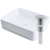 rectangular white porcelain sink for the bath, umbrella drain chrome