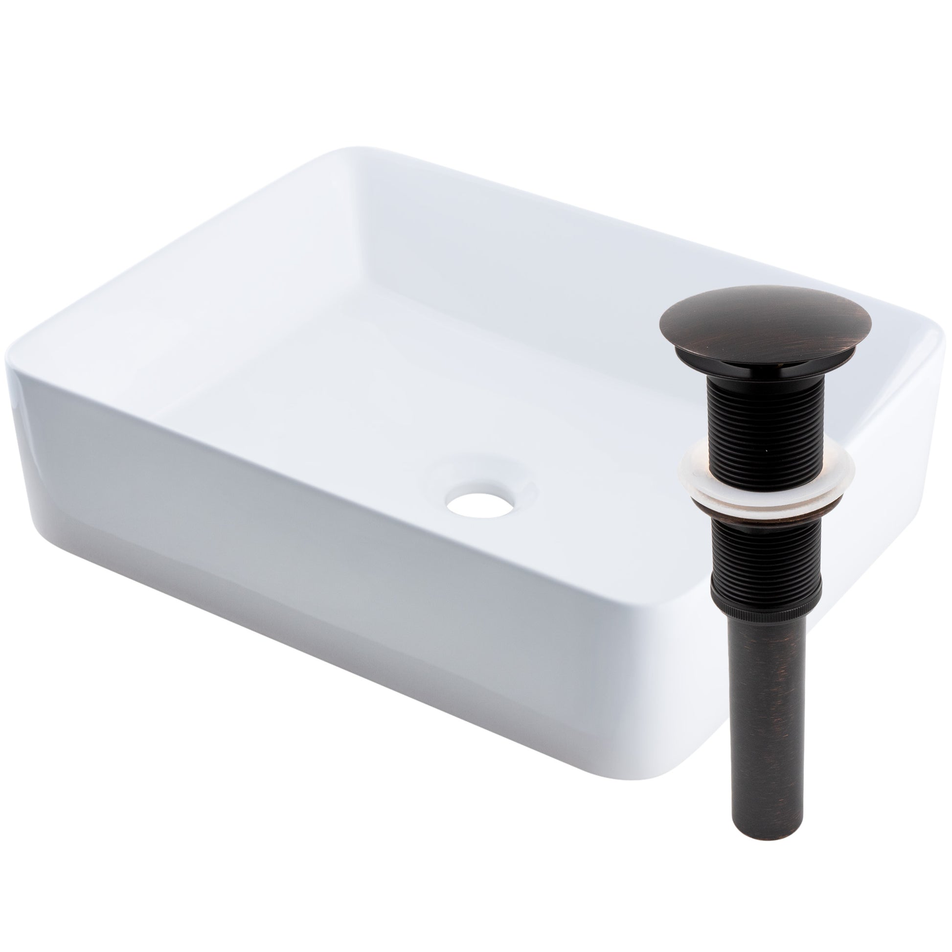 Rectangular white porcelain vessel sink by Novatto with smooth surface and modern design for bathroom use.