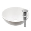 round white porcelain vessel sink, pop-up drain brushed nickel