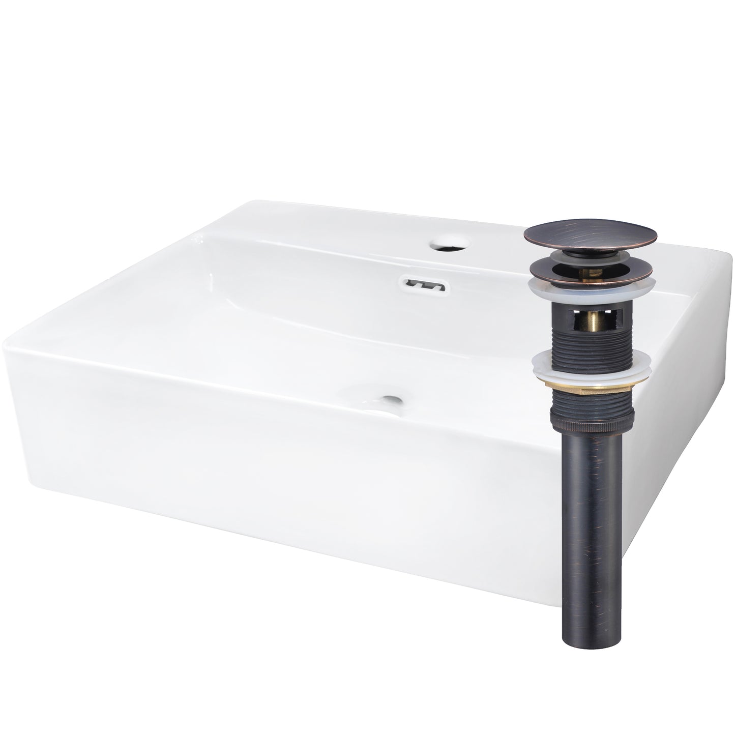 Rectangular White Porcelain Vessel Sink with Overflow and Faucet Hole NP-218155