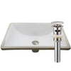 Rectangular Undermount White Porcelain Sink with Overflow, pop-up drain with overflow brushed nickel