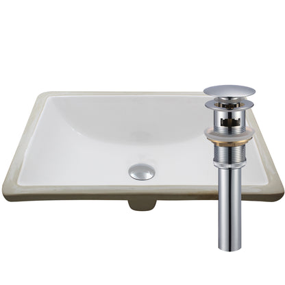 Rectangular Undermount White Porcelain Sink with Overflow, pop-up drain with overflow chrome