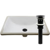 Rectangular Undermount White Porcelain Sink with Overflow, pop-up drain with overflow matte black