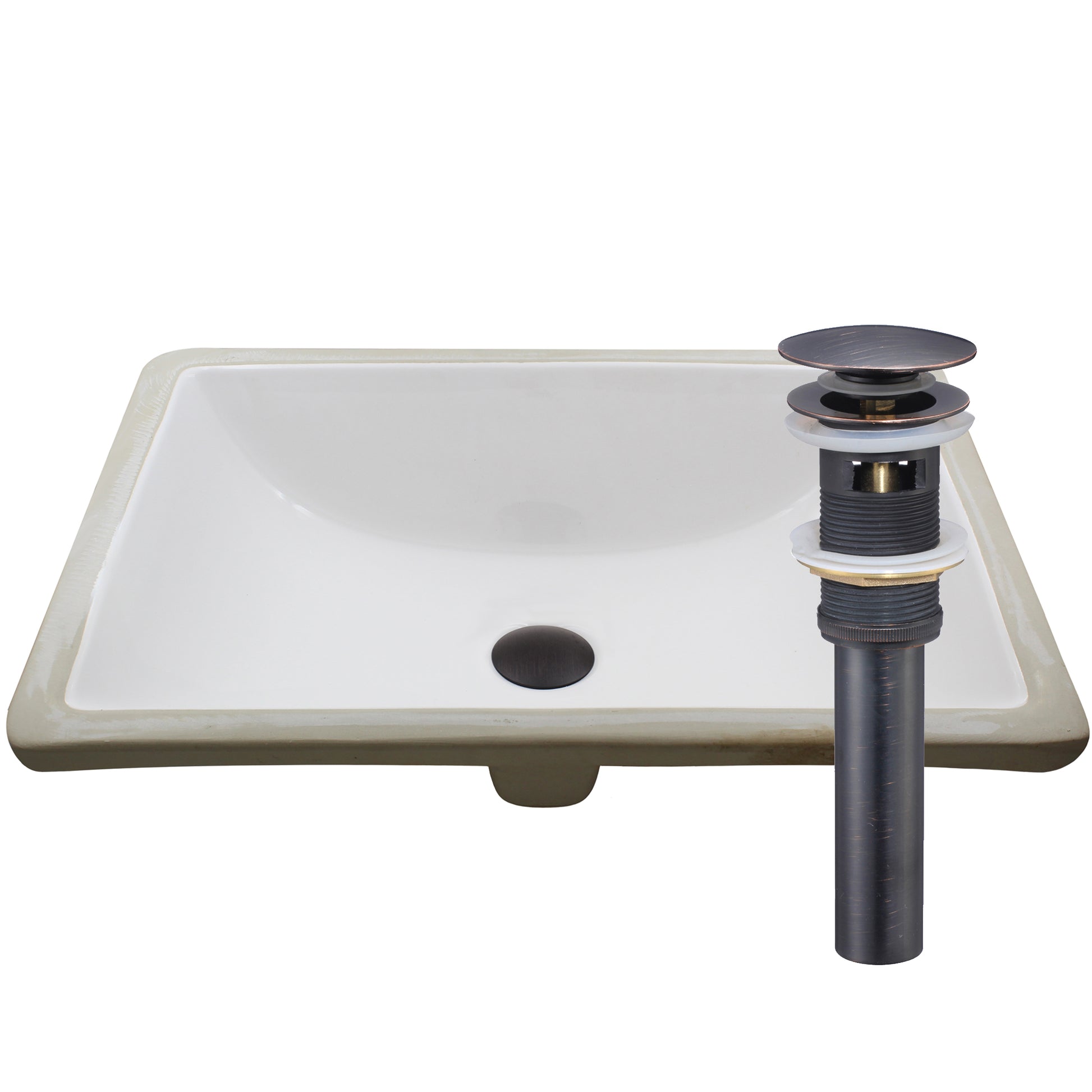 White rectangular porcelain vessel sink with overflow, Novatto NP-U193906 undermount design, ideal for modern bathroom decor.