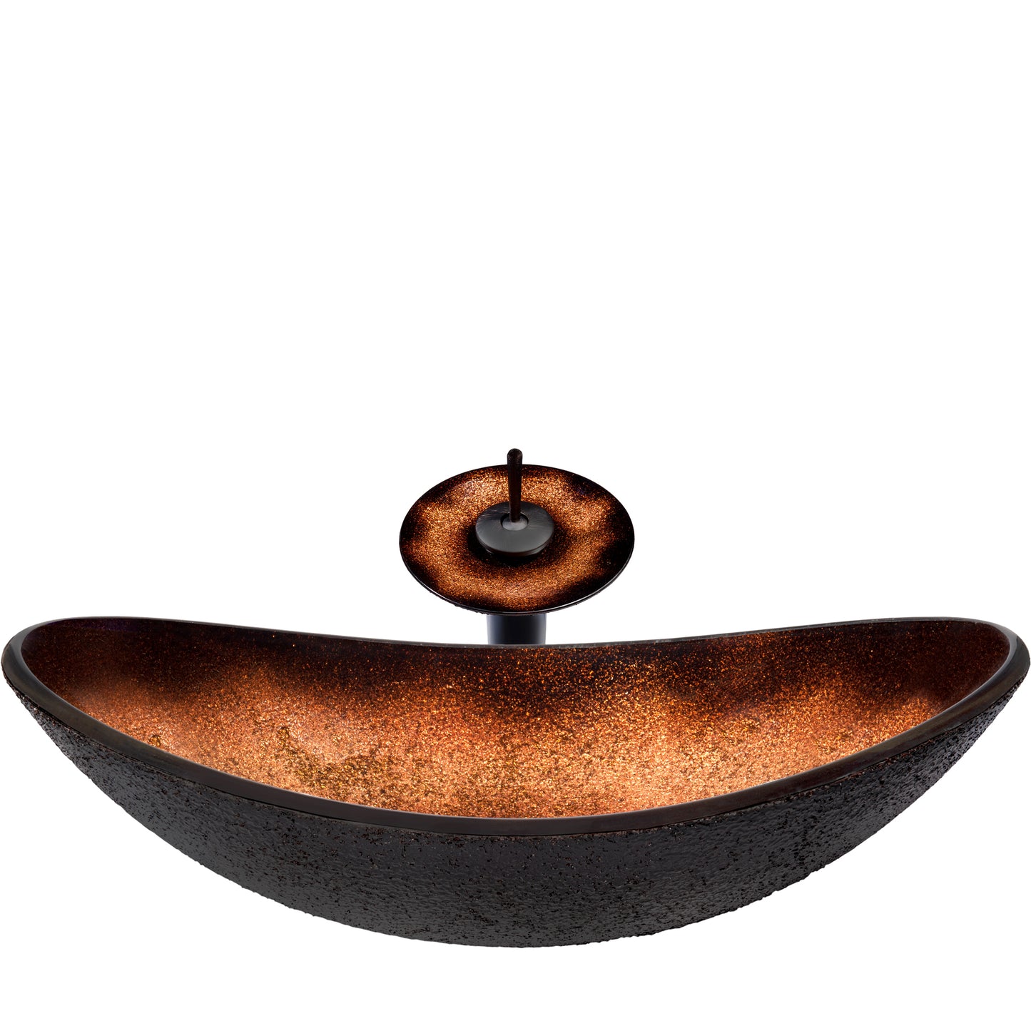 black and copper glass sink set