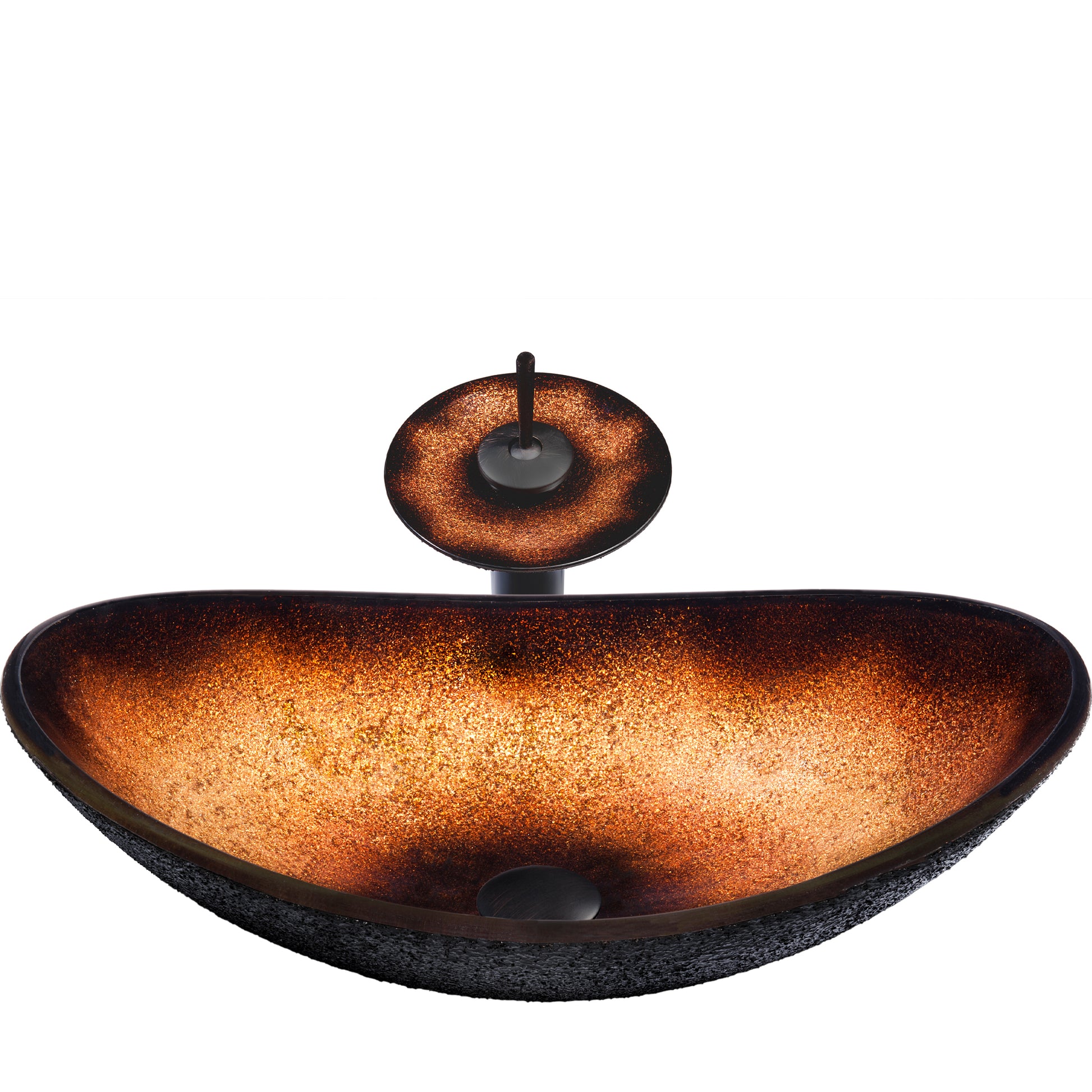 black and copper glass sink set