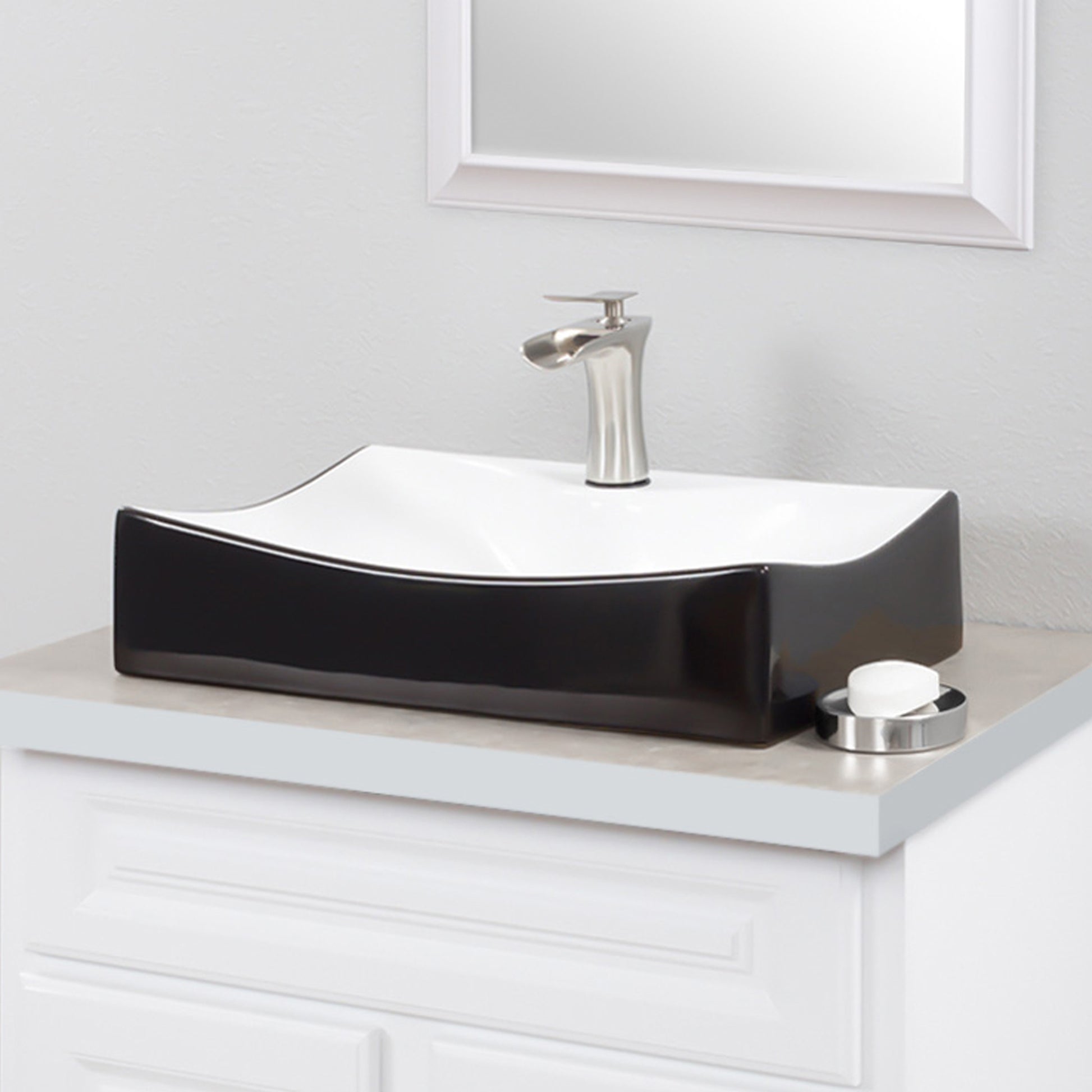 Rectangular Black and White Porcelain Sink Set