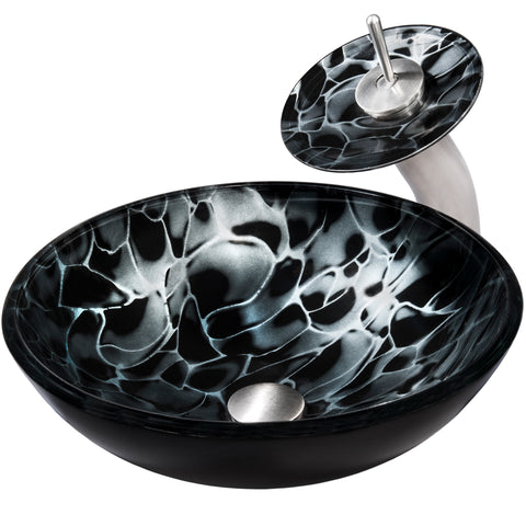 Black and Silver pattern vessel sink set