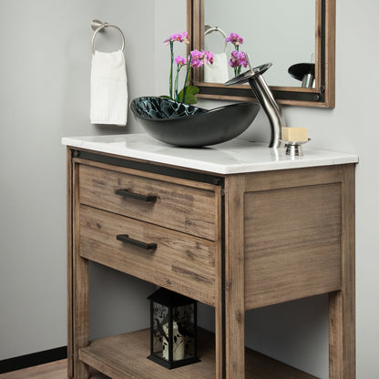 Black and Silver Oval Glass Vessel Sink Set lifestyle