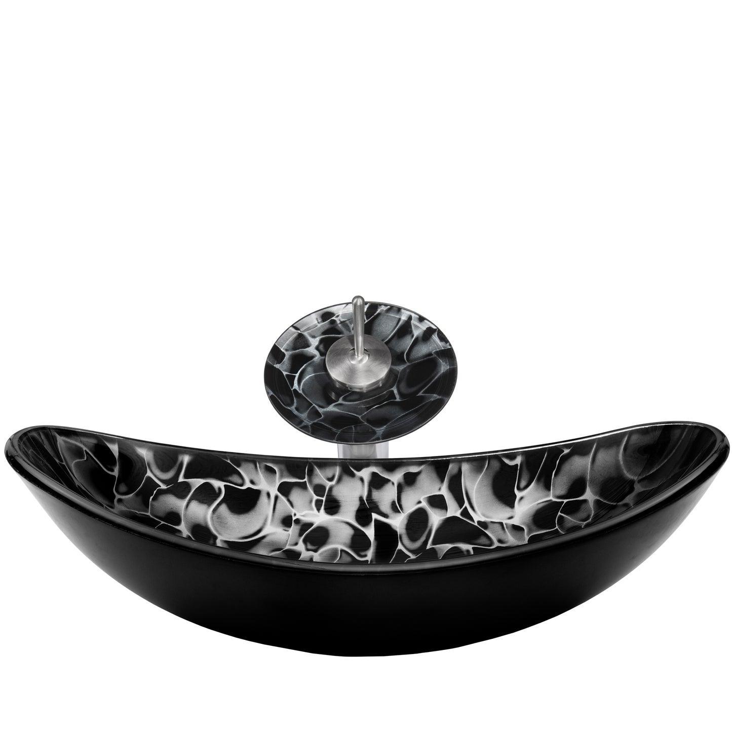 Black and Silver Oval Glass Vessel Sink Set