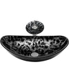 Black and Silver Oval Glass Vessel Sink Set
