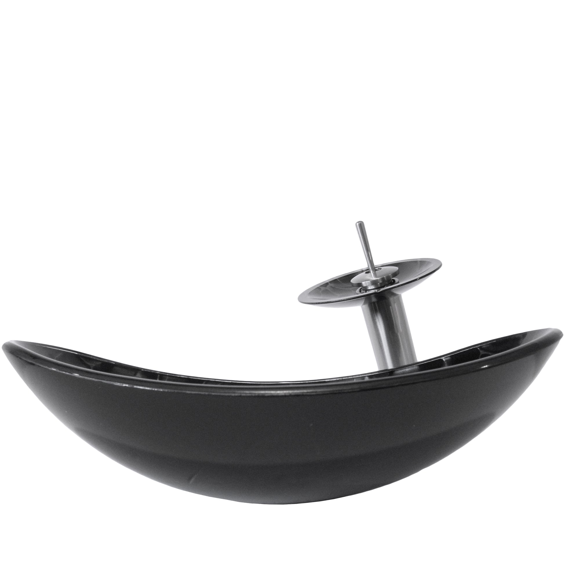 Black and Silver Oval Glass Vessel Sink Set