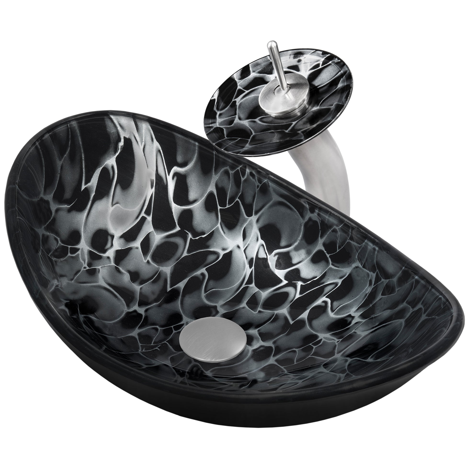 Black and Silver Oval Glass Vessel Sink Set