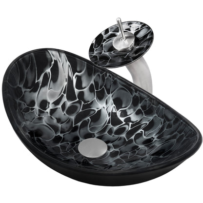 Black and Silver Oval Glass Vessel Sink Set