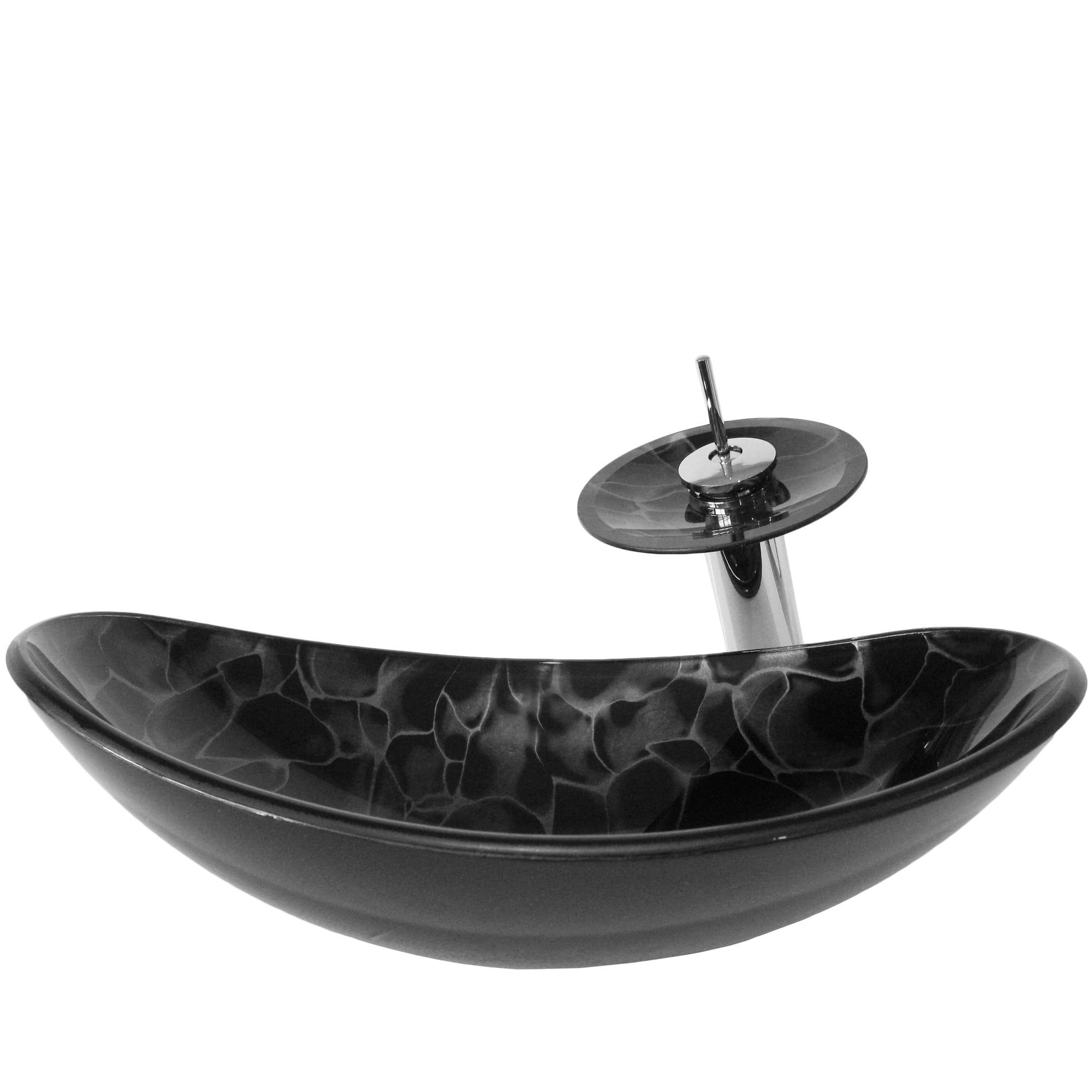 Black and Silver Oval Glass Vessel Sink Set