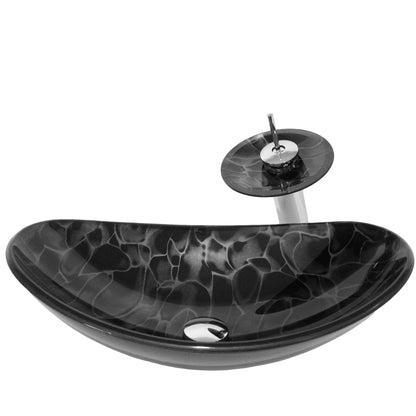 Black and Silver Oval Glass Vessel Sink Set
