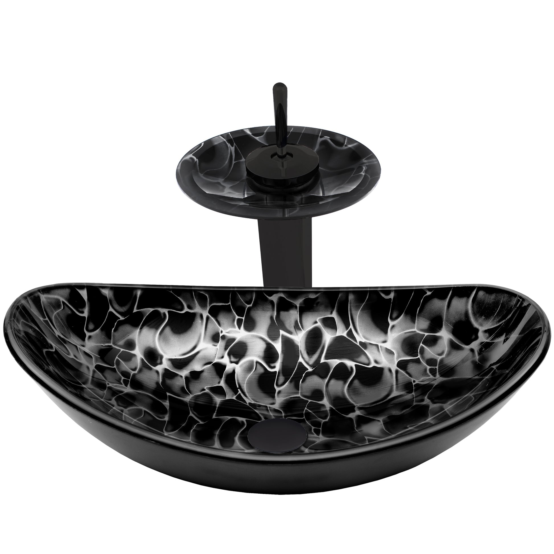 Black and Silver Oval Glass Vessel Sink Set