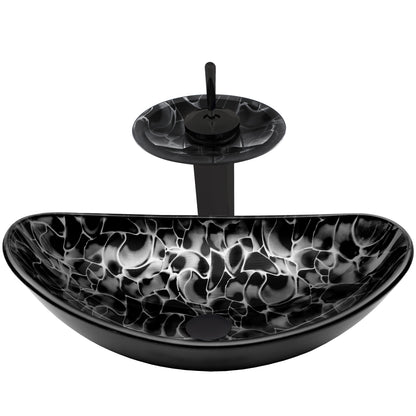 Black and Silver Oval Glass Vessel Sink Set