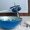 blue silver glass vessel sink set lifestyle
