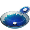 Round Hand Painted Blue / Silver Glass Sink Combo Series NSFC-017001