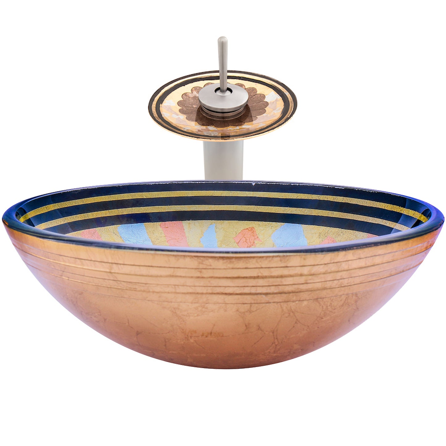 Yellow Glass Vessel Sink Set with matching faucet and pop-up drain