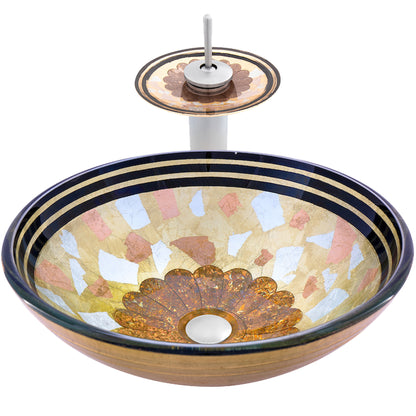 Yellow Glass Vessel Sink Set with matching faucet and pop-up drain