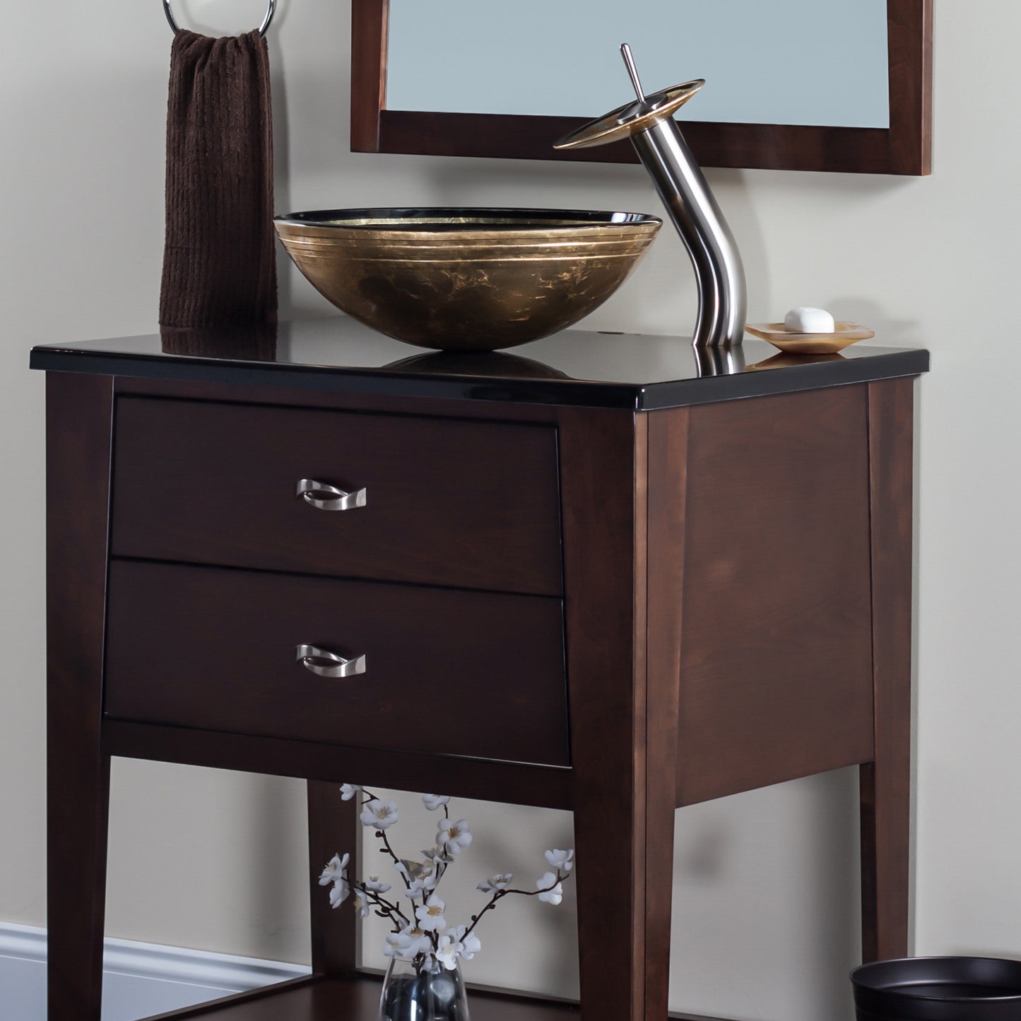 Yellow Glass Vessel Sink Set with matching faucet and pop-up drain - lifestyle