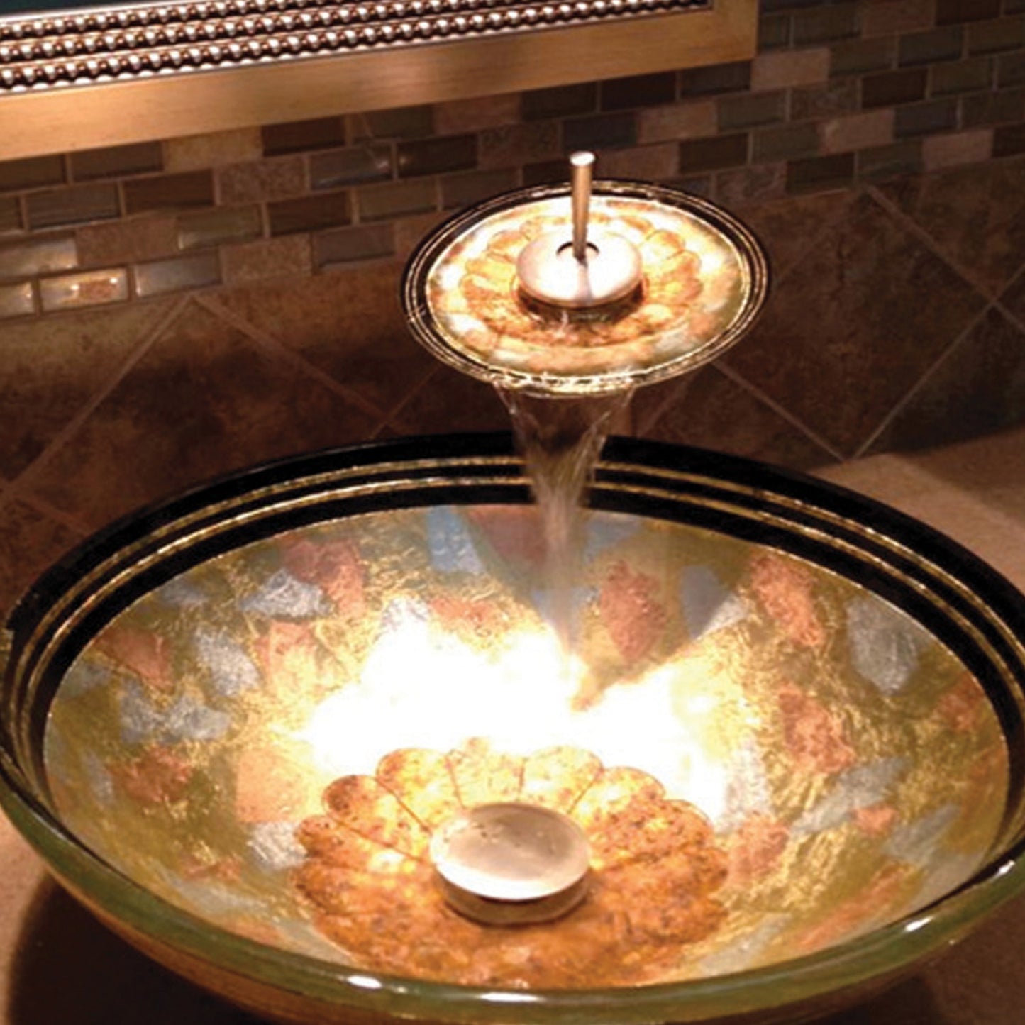 Yellow Glass Vessel Sink Set with matching faucet and pop-up drain - lifestyle