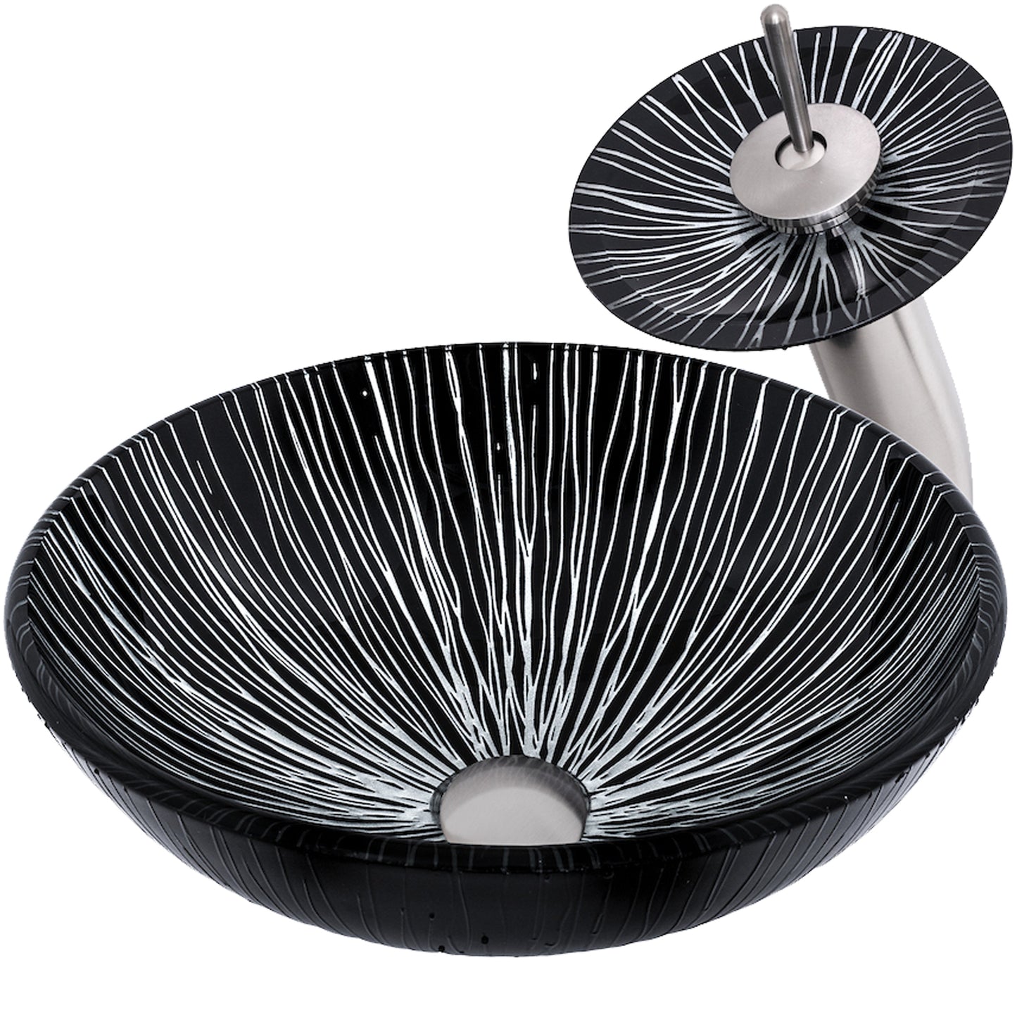 Black and Silver Glass Sink Set