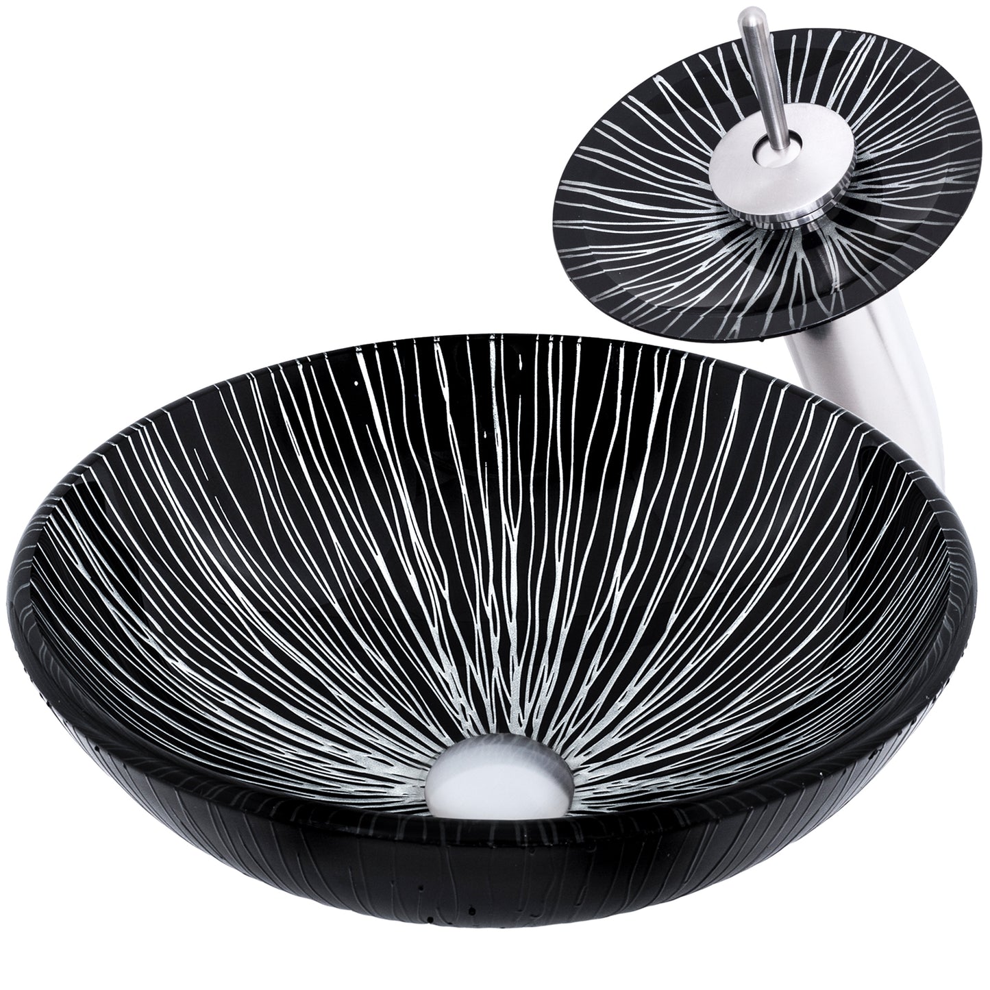 Black and Silver Glass Sink Set