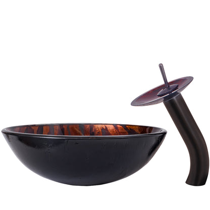 Brown Textured Pattern Glass Bath Sink Set