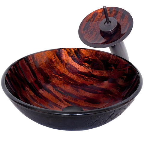 Brown Textured Pattern Glass Bath Sink Set