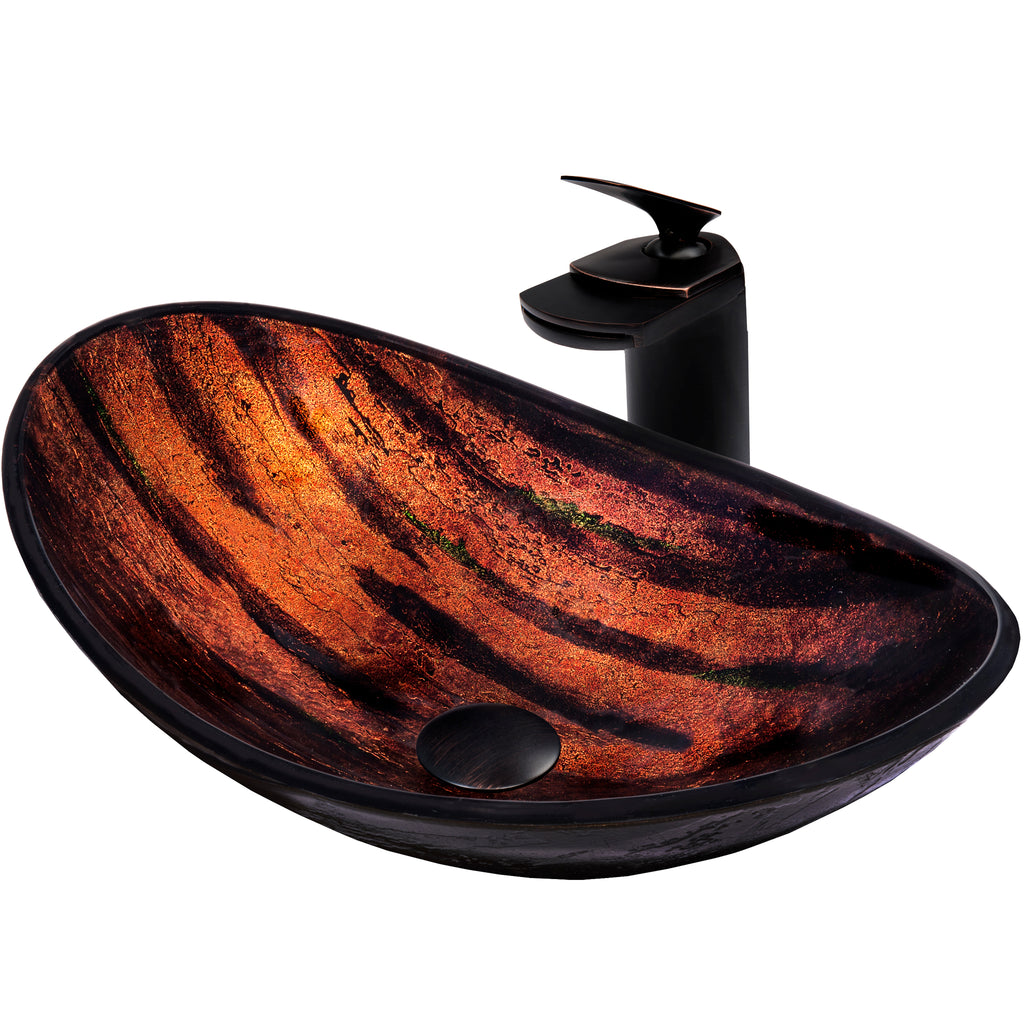 Slipper Hand Painted Brown Camouflage Glass Sink Combo NSFC-0258031057ORB
