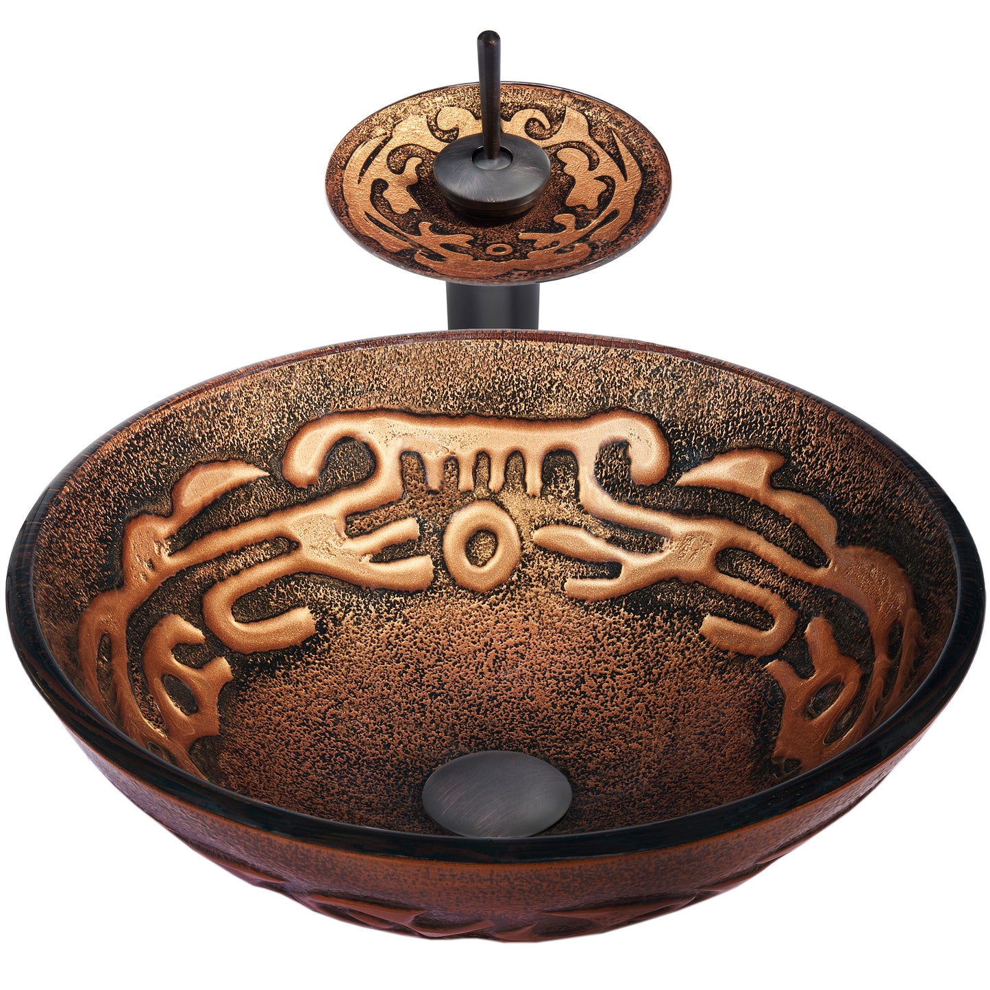 Copper Bronze Glass Vessel Bath Sink set