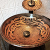 Hand Painted Brown Tan Textured  Glass Vessel Sink  with pop up drain lifestyle