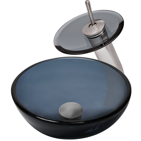 Mini 12" Clear Slate Grey Glass Vessel Sink Combo Set Series NSFC-168G-1217003