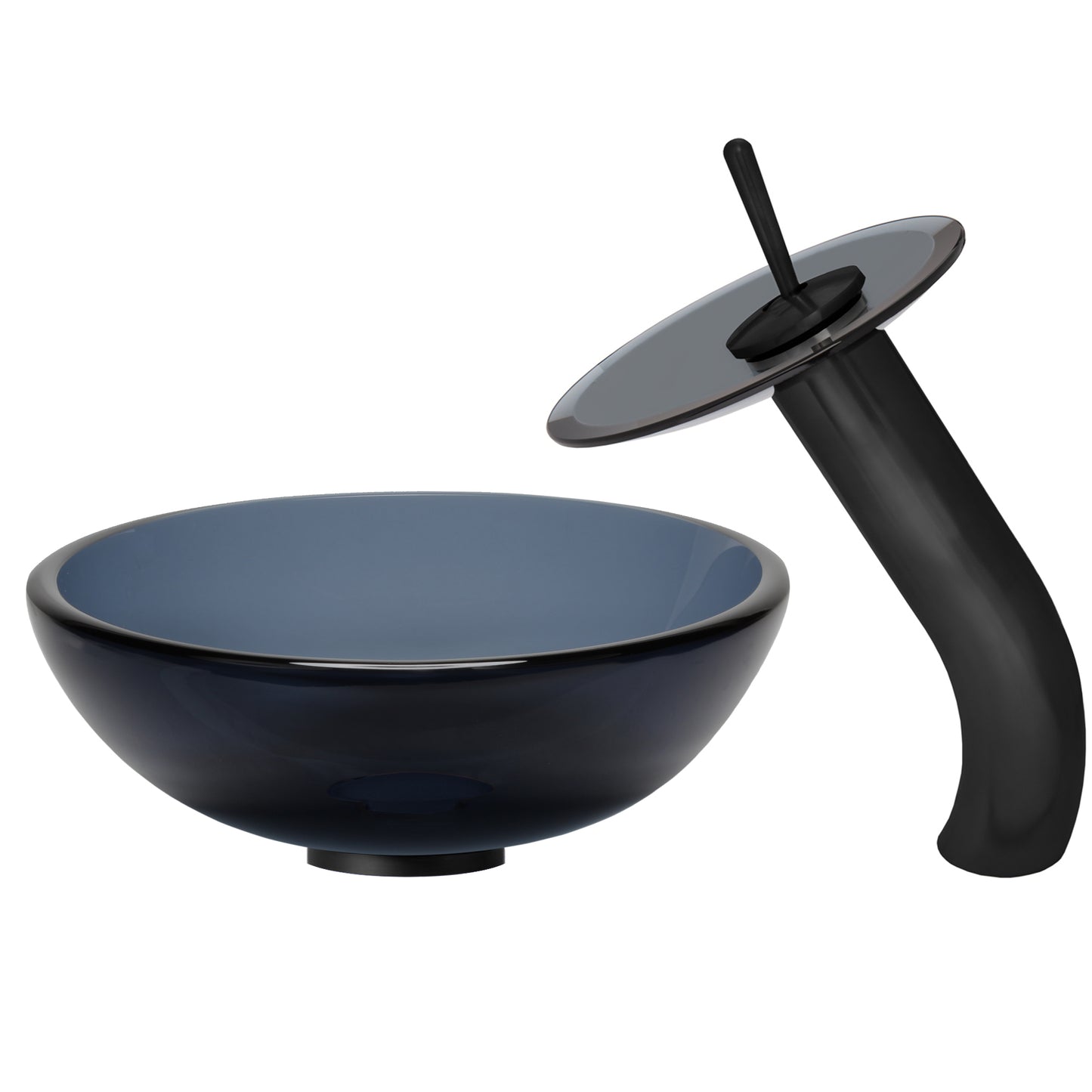 Mini 12" Clear Slate Grey Glass Vessel Sink Combo Set Series NSFC-168G-1217003