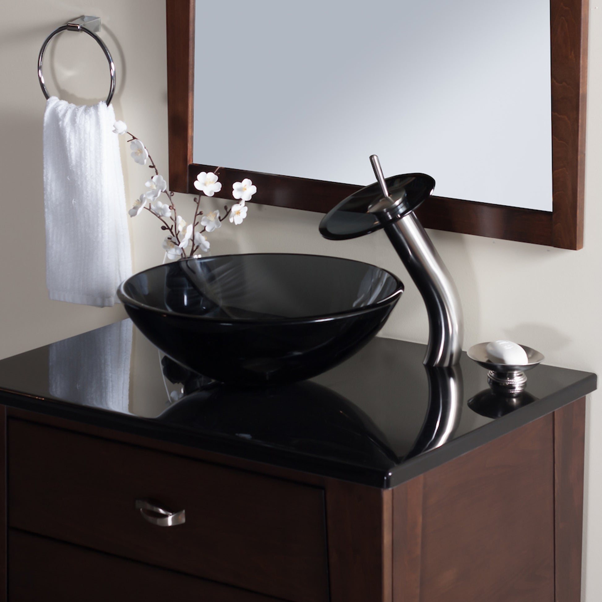 smoke grey glass vessel bowl sink lifestyle