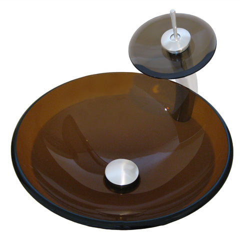 Brown Glass Vessel Bath Sink Set