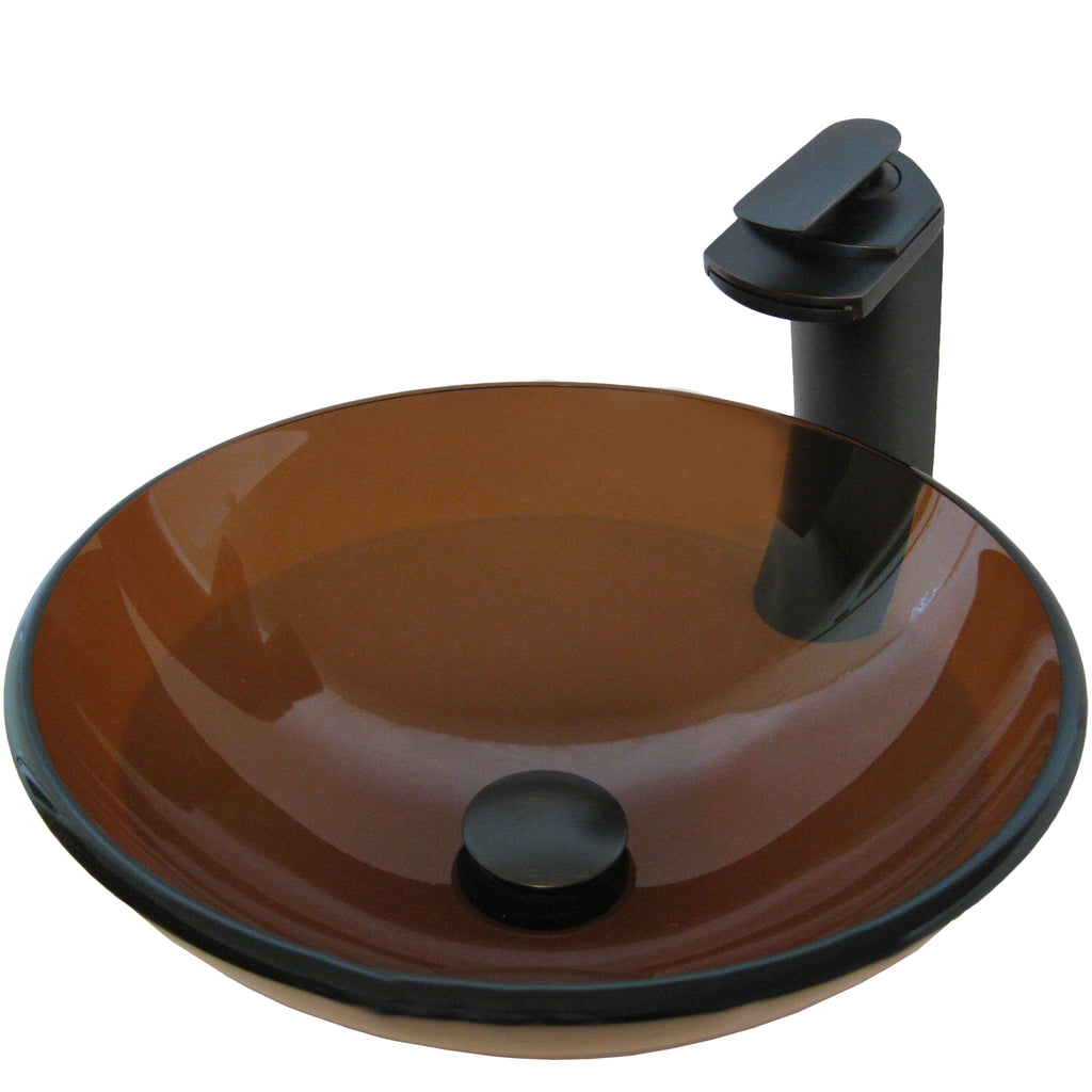 Brown Glass Vessel Bath Sink Set