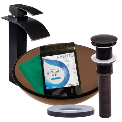 Brown Glass Vessel Bath Sink set