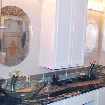 glass vessel oval sink and faucet set