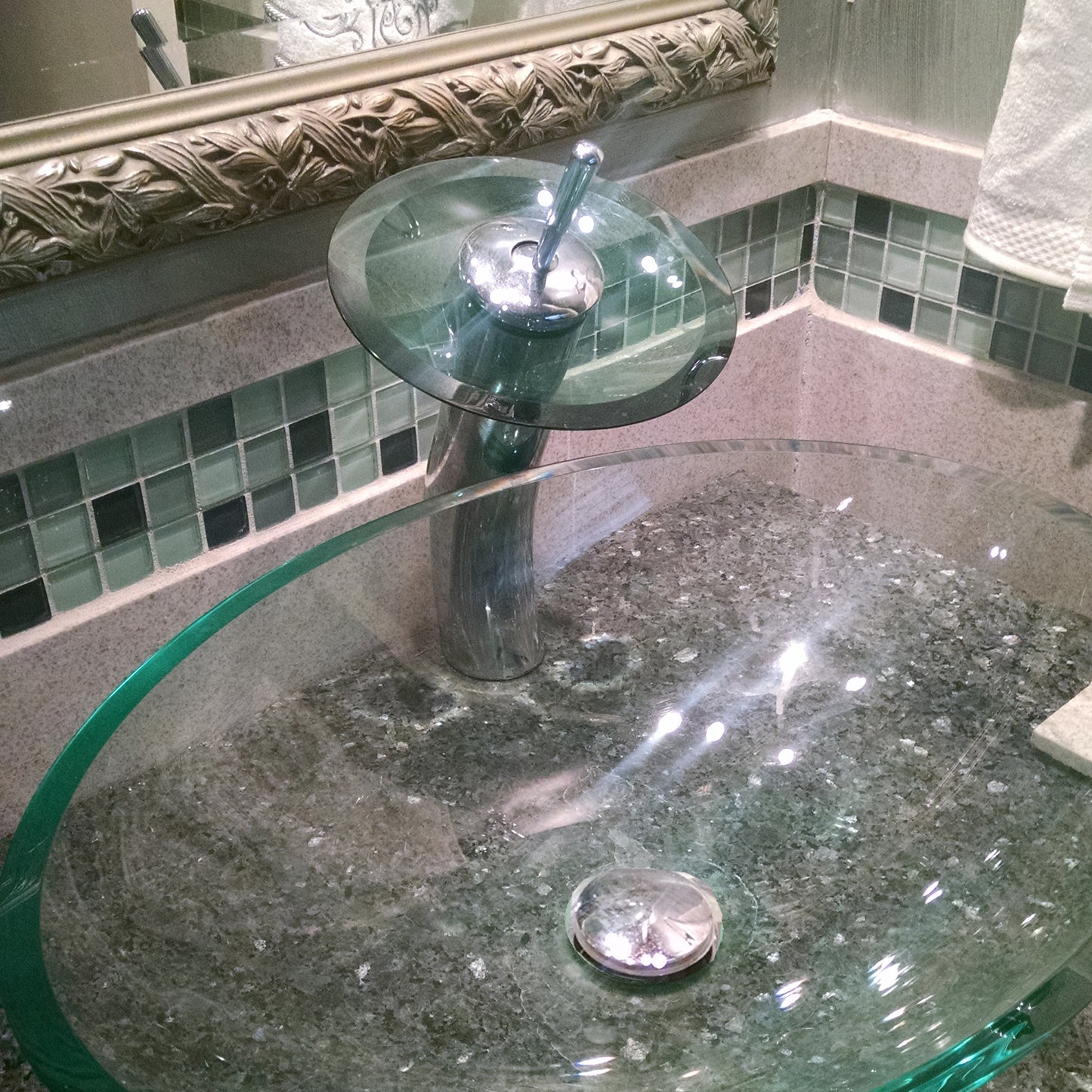 glass vessel oval sink and faucet set