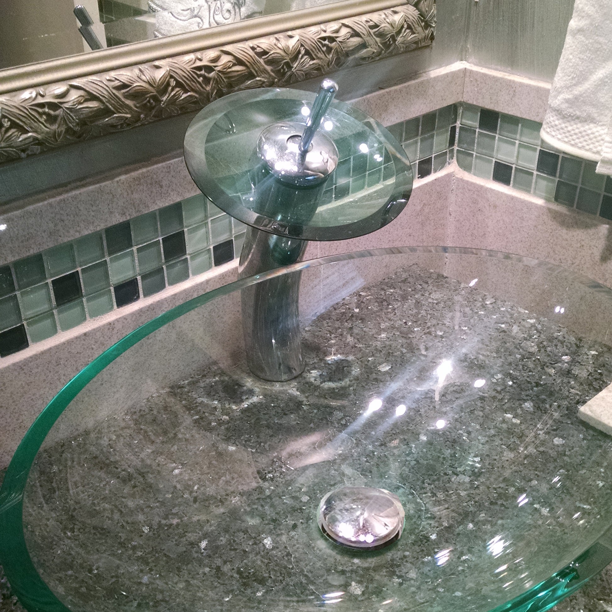 glass vessel oval sink and faucet set