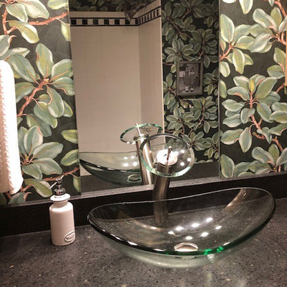glass vessel oval sink and faucet set
