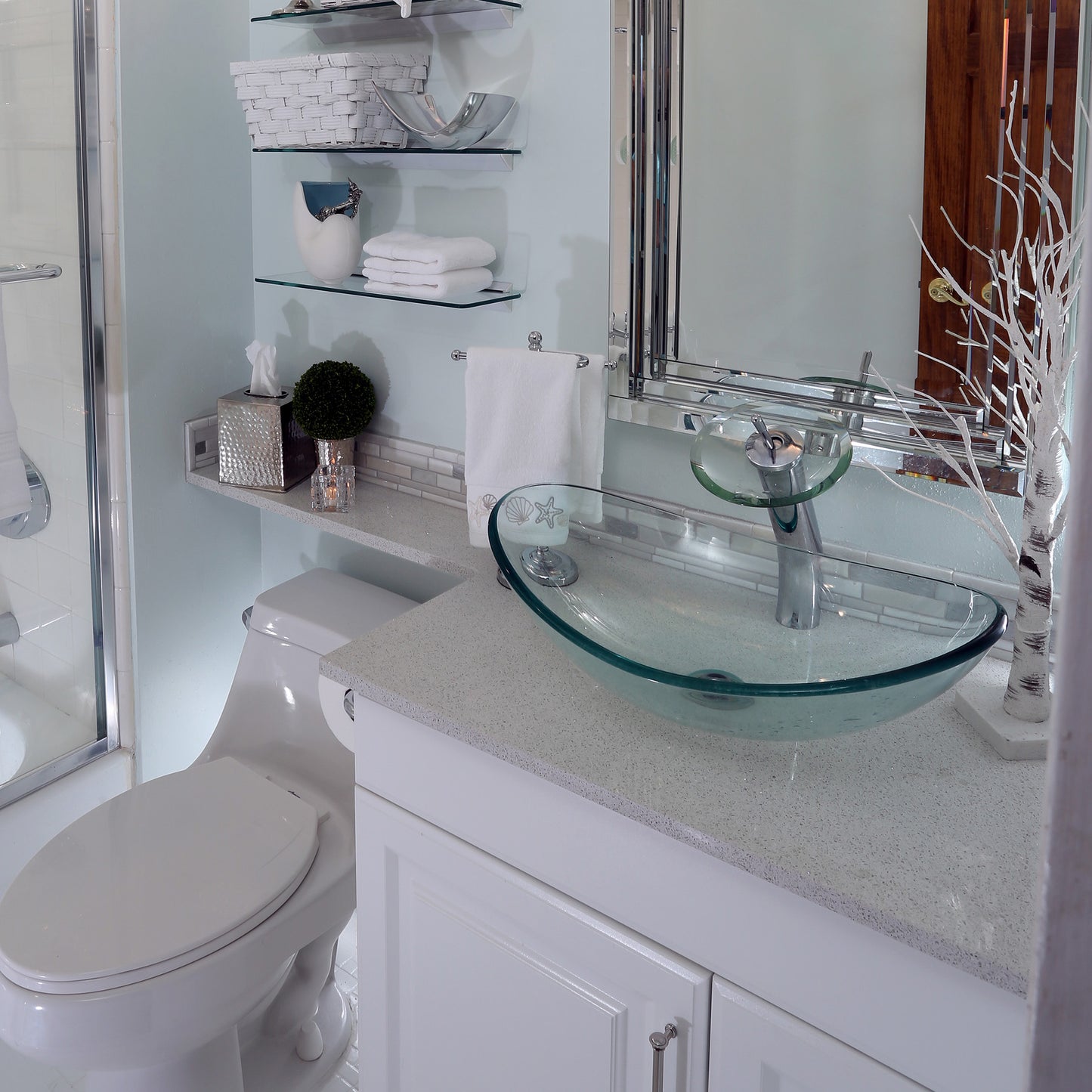 Slipper Clear Glass Vessel Bathroom Sink Combo Series NSFC-324C001