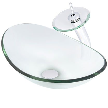 Slipper Clear Glass Vessel Bathroom Sink Combo Series NSFC-324C001