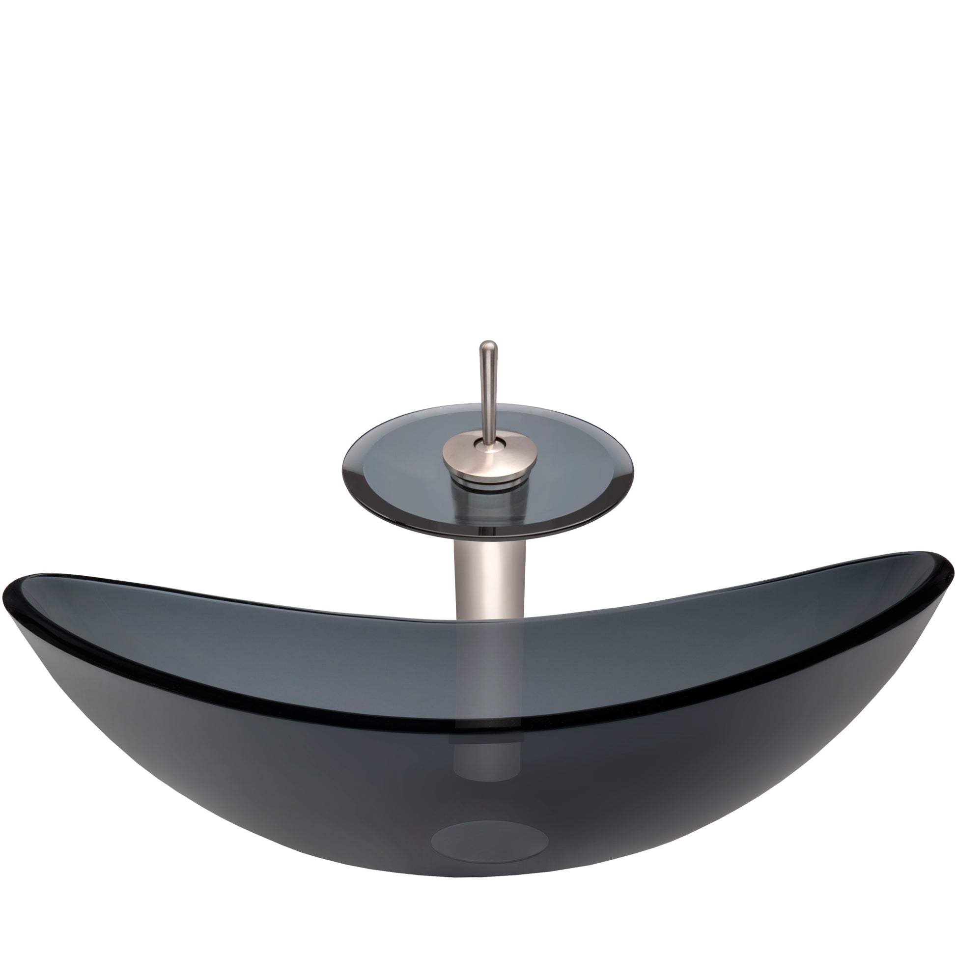 Oval Clear Slate Grey Glass Vessel Bath Sink Combo