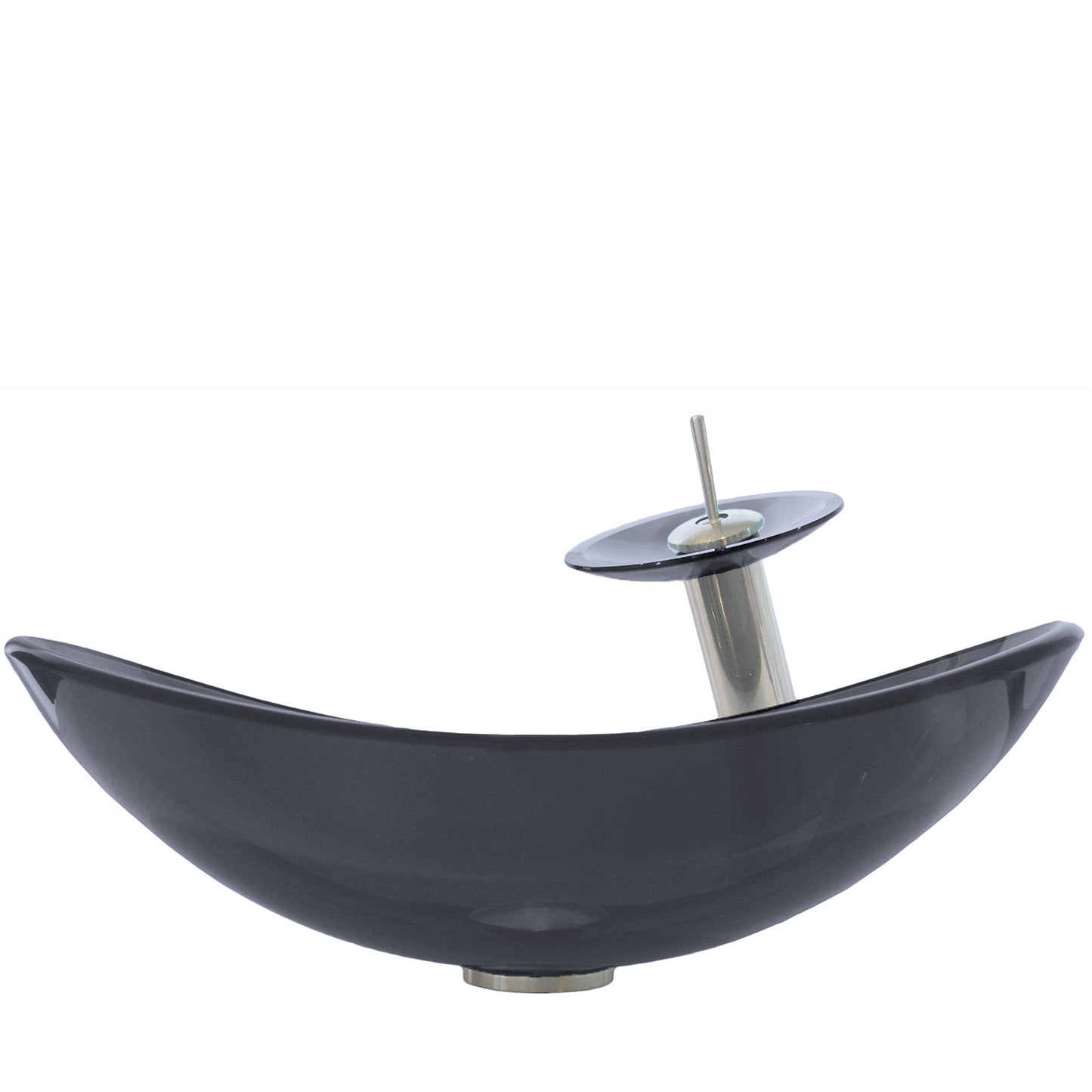 Oval Clear Slate Grey Glass Vessel Bath Sink Combo